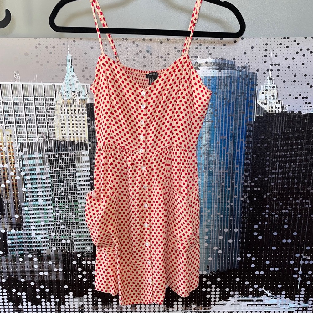 3 for $15//Red and Cream Polka Dot Dress